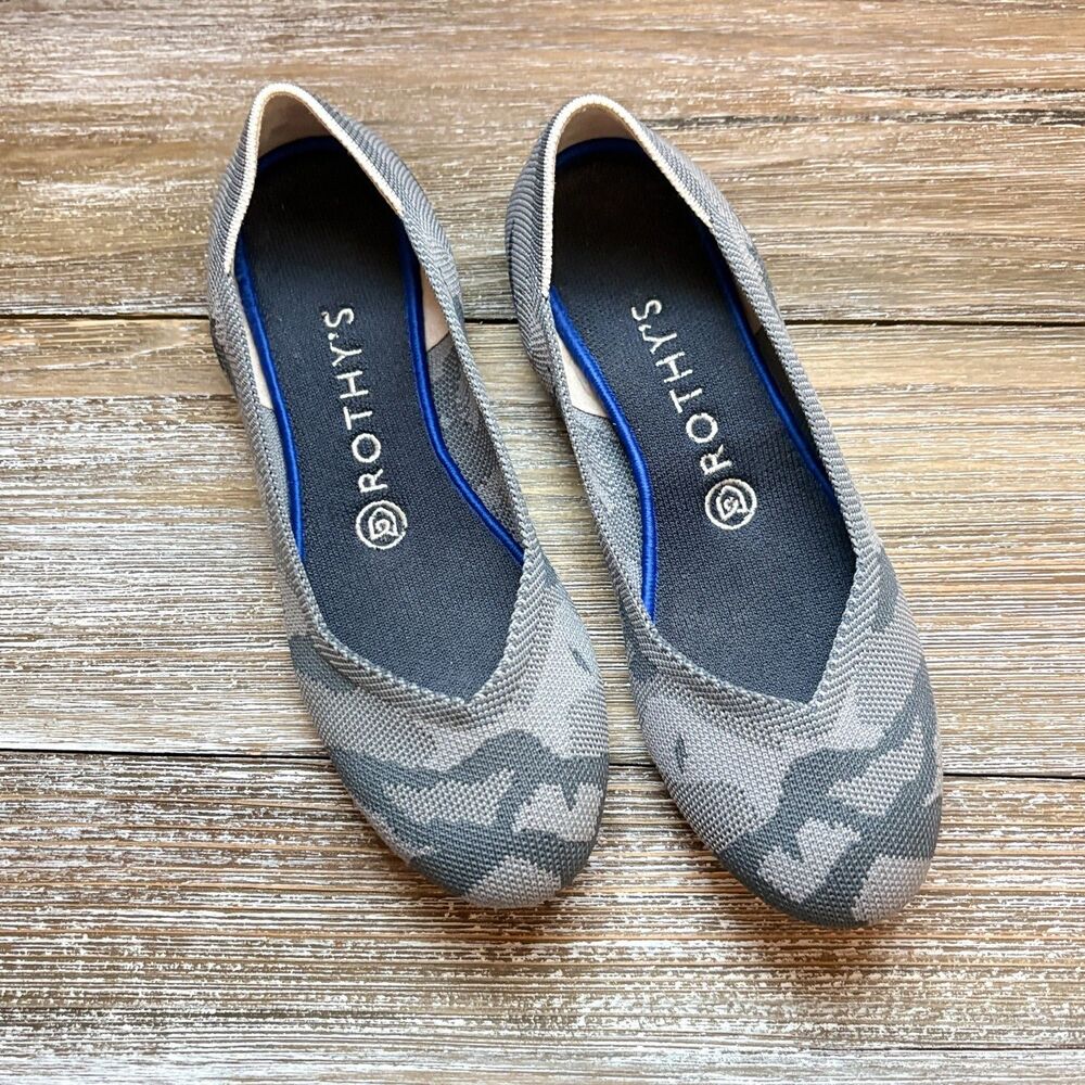 Rothy's The Flat Shoes Women’s 7.5 Gray Camo Red Sole Retired Print Round Toe